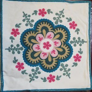 45cm x 45cm Floral Embroidery Cushion Cover Linen